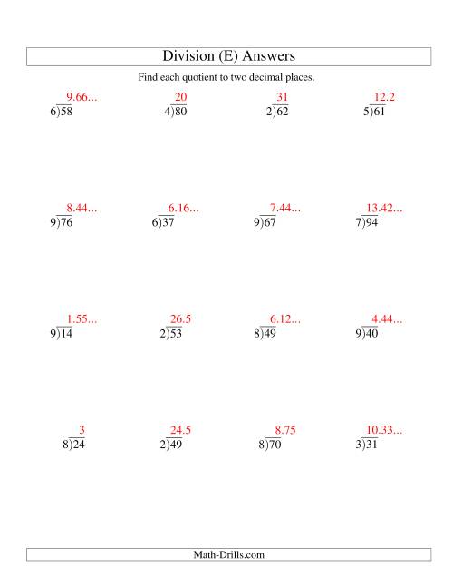 long division one digit divisor and a two digit dividend