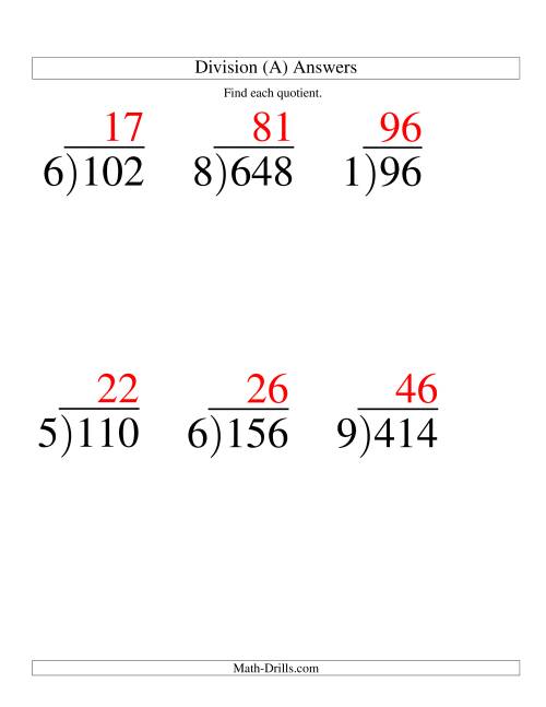 The Long Division - One-Digit Divisor and a Two-Digit Quotient with No Remainder -- Large Print (A) Math Worksheet Page 2