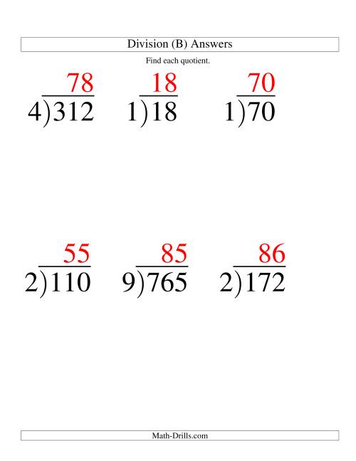 The Long Division - One-Digit Divisor and a Two-Digit Quotient with No Remainder -- Large Print (B) Math Worksheet Page 2