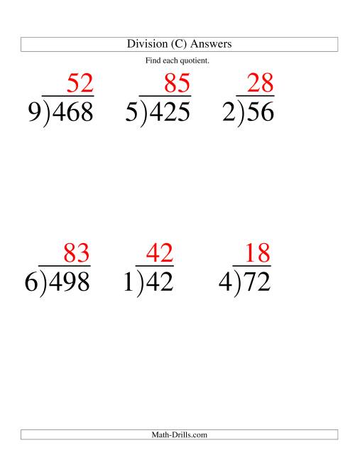 The Long Division - One-Digit Divisor and a Two-Digit Quotient with No Remainder -- Large Print (C) Math Worksheet Page 2