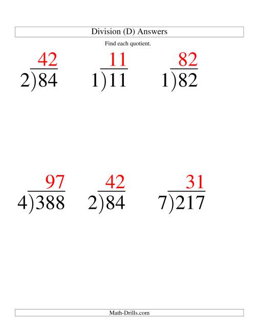 The Long Division - One-Digit Divisor and a Two-Digit Quotient with No Remainder -- Large Print (D) Math Worksheet Page 2