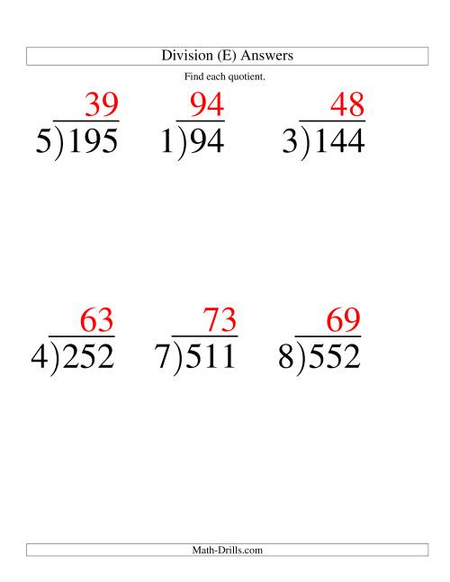 The Long Division - One-Digit Divisor and a Two-Digit Quotient with No Remainder -- Large Print (E) Math Worksheet Page 2