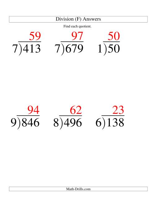 The Long Division - One-Digit Divisor and a Two-Digit Quotient with No Remainder -- Large Print (F) Math Worksheet Page 2