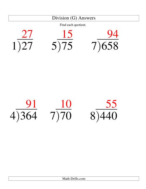 The Long Division - One-Digit Divisor and a Two-Digit Quotient with No Remainder -- Large Print (G) Math Worksheet Page 2