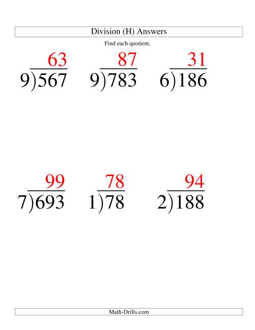 The Long Division - One-Digit Divisor and a Two-Digit Quotient with No Remainder -- Large Print (H) Math Worksheet Page 2