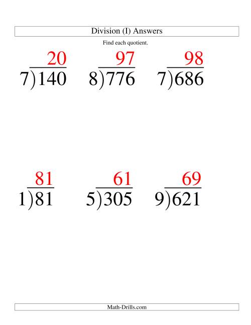 The Long Division - One-Digit Divisor and a Two-Digit Quotient with No Remainder -- Large Print (I) Math Worksheet Page 2