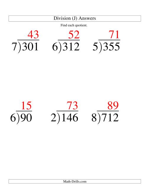 The Long Division - One-Digit Divisor and a Two-Digit Quotient with No Remainder -- Large Print (J) Math Worksheet Page 2