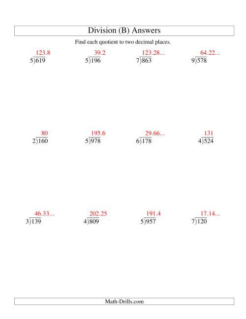 Long Division - One-Digit Divisor And A Three-Digit Dividend With A ...