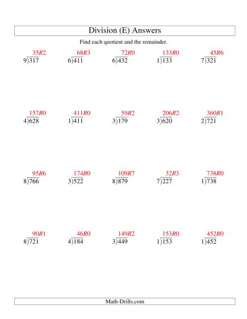 long division one digit divisor and a three digit