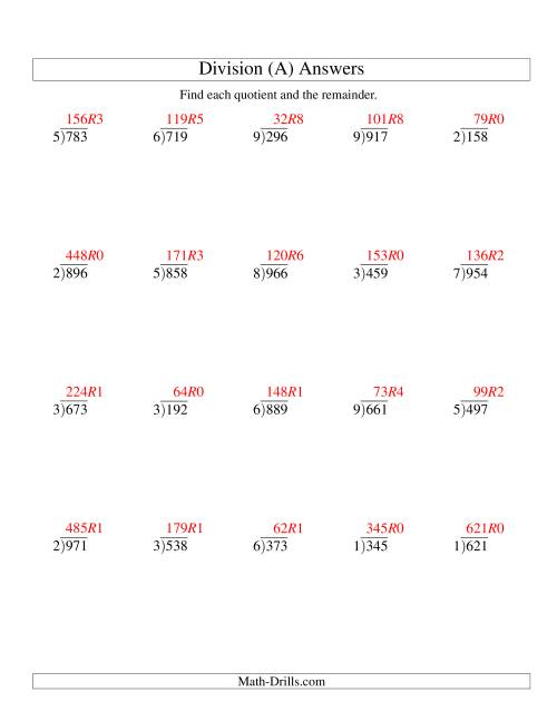 long division one digit divisor and a three digit