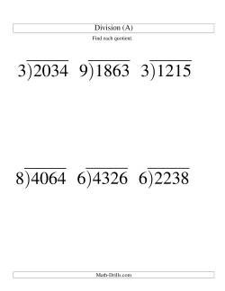 Long Division - One-Digit Divisor and a Three-Digit Quotient with No Remainder -- Large Print