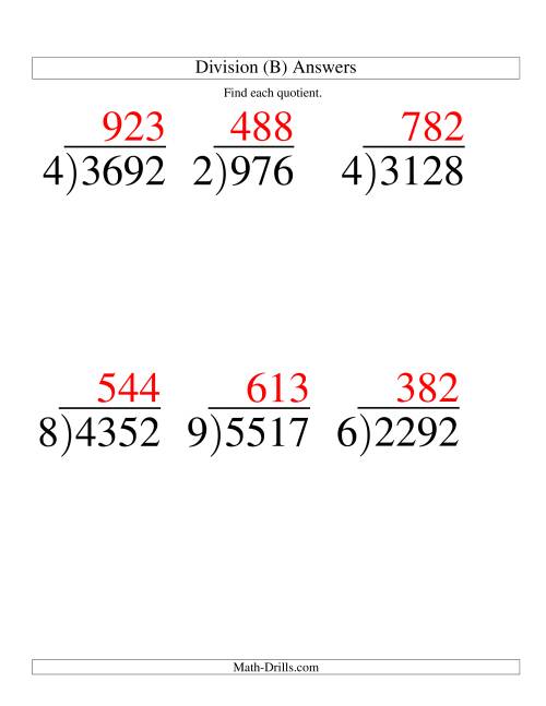 The Long Division - One-Digit Divisor and a Three-Digit Quotient with No Remainder -- Large Print (B) Math Worksheet Page 2