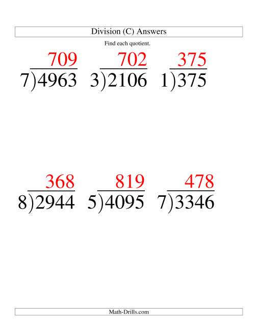 The Long Division - One-Digit Divisor and a Three-Digit Quotient with No Remainder -- Large Print (C) Math Worksheet Page 2