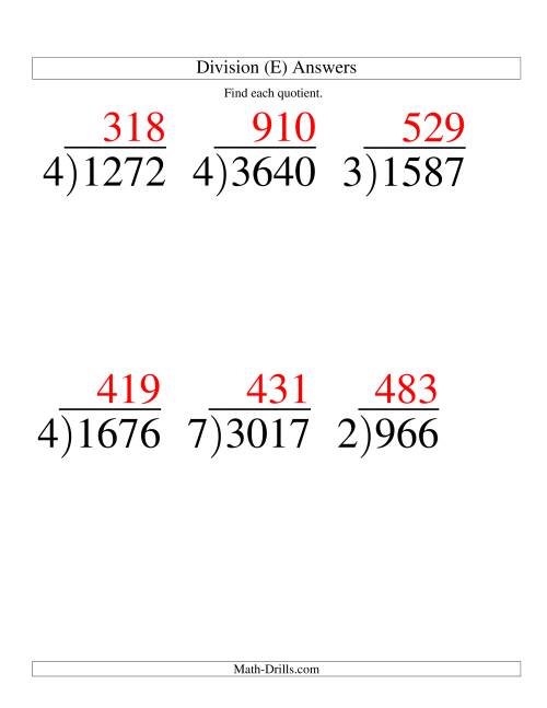The Long Division - One-Digit Divisor and a Three-Digit Quotient with No Remainder -- Large Print (E) Math Worksheet Page 2