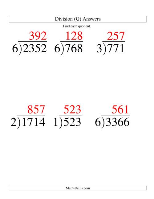The Long Division - One-Digit Divisor and a Three-Digit Quotient with No Remainder -- Large Print (G) Math Worksheet Page 2