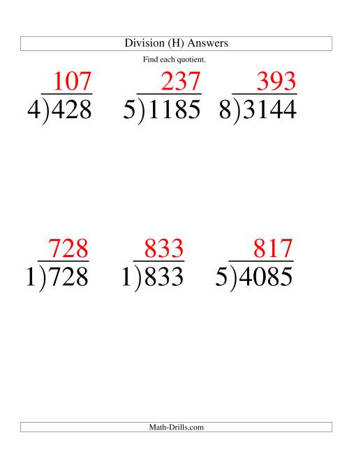 The Long Division - One-Digit Divisor and a Three-Digit Quotient with No Remainder -- Large Print (H) Math Worksheet Page 2
