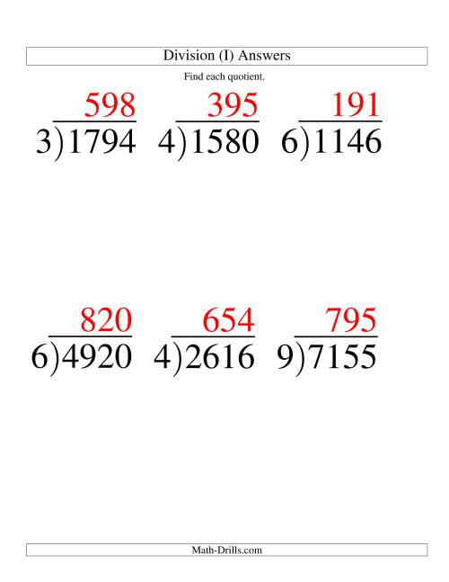 The Long Division - One-Digit Divisor and a Three-Digit Quotient with No Remainder -- Large Print (I) Math Worksheet Page 2