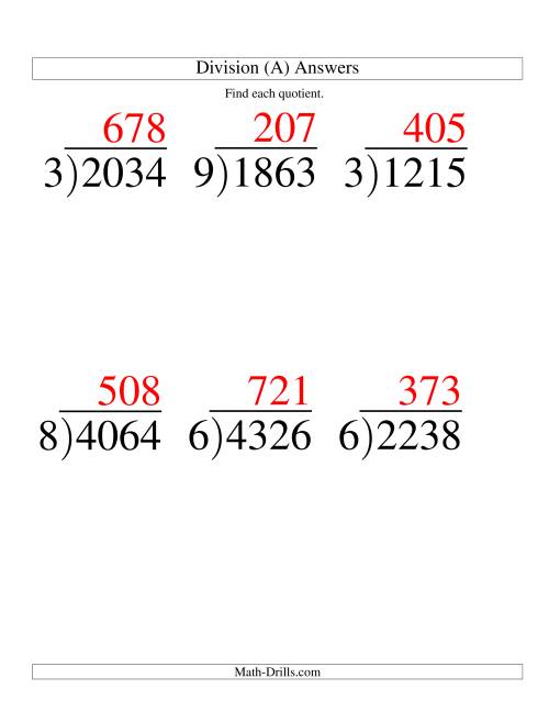 The Long Division - One-Digit Divisor and a Three-Digit Quotient with No Remainder -- Large Print (All) Math Worksheet Page 2