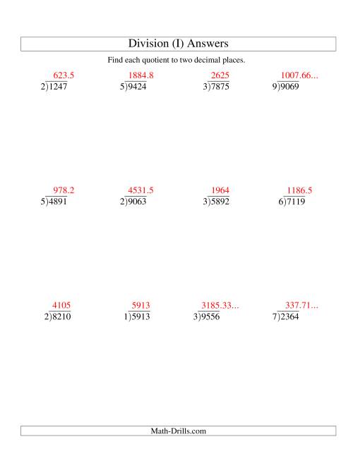 Long Division - One-Digit Divisor and a Four-Digit Dividend with a ...