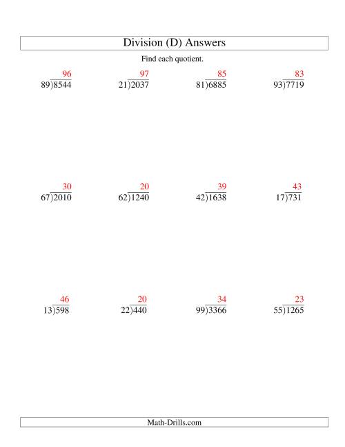 Long Division - Two-Digit Divisor and a Two-Digit Quotient with No ...