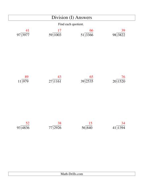 long division two digit divisor and a two digit quotient with no