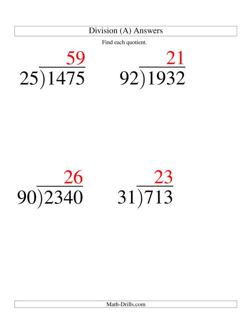 The Long Division - Two-Digit Divisor and a Two-Digit Quotient with No Remainder -- Large Print (A) Math Worksheet Page 2