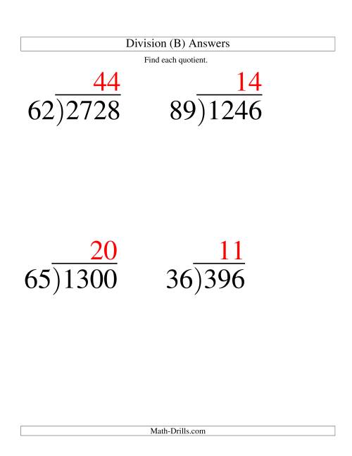 The Long Division - Two-Digit Divisor and a Two-Digit Quotient with No Remainder -- Large Print (B) Math Worksheet Page 2