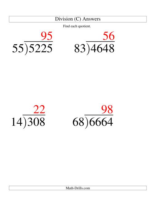 The Long Division - Two-Digit Divisor and a Two-Digit Quotient with No Remainder -- Large Print (C) Math Worksheet Page 2