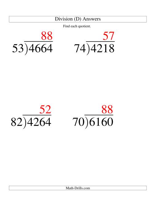The Long Division - Two-Digit Divisor and a Two-Digit Quotient with No Remainder -- Large Print (D) Math Worksheet Page 2
