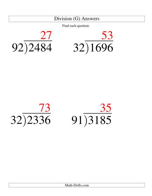 The Long Division - Two-Digit Divisor and a Two-Digit Quotient with No Remainder -- Large Print (G) Math Worksheet Page 2