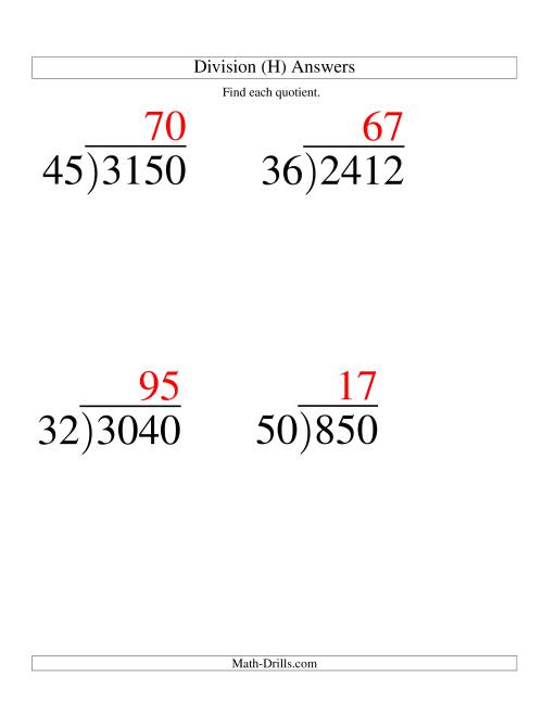 The Long Division - Two-Digit Divisor and a Two-Digit Quotient with No Remainder -- Large Print (H) Math Worksheet Page 2