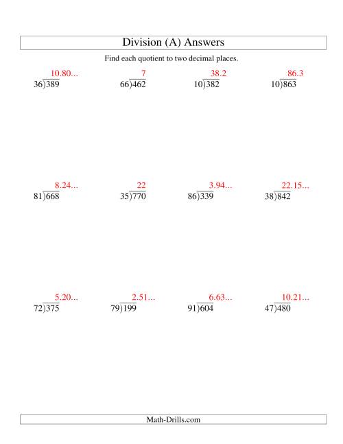 long division two digit divisor and a three digit dividend with a