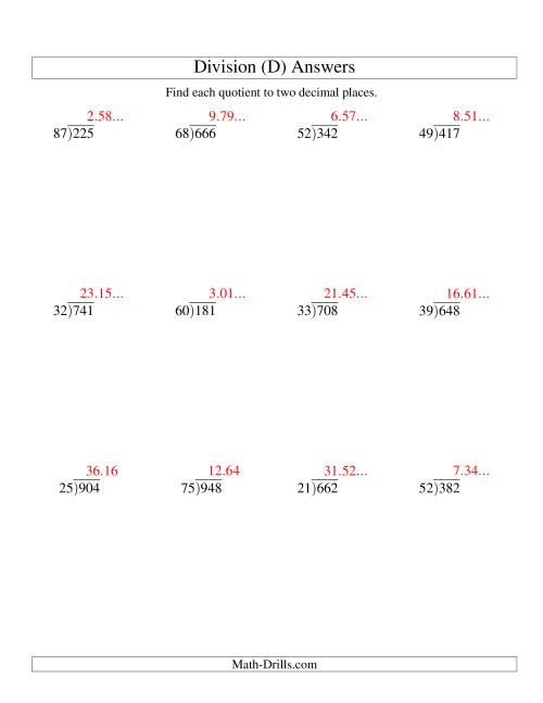 Long Division - Two-Digit Divisor and a Three-Digit Dividend with a ...