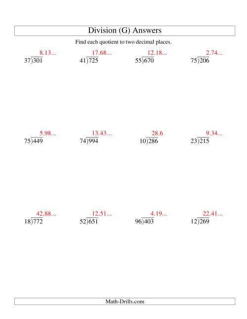 long division two digit divisor and a three digit dividend with a