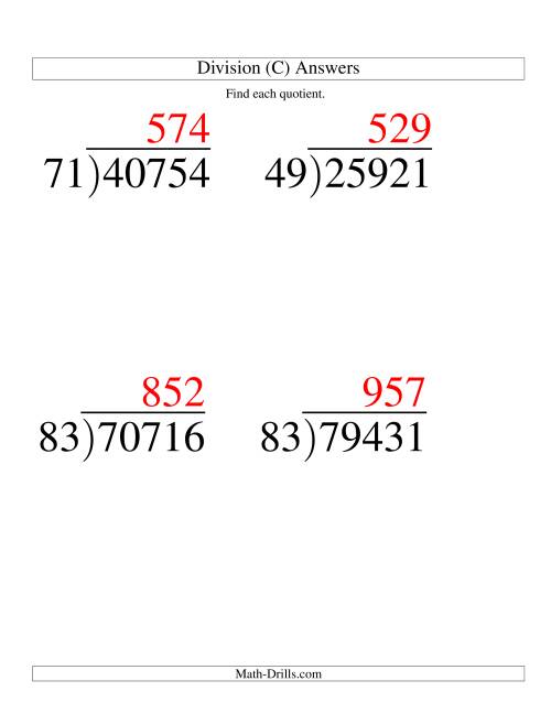 The Long Division - Two-Digit Divisor and a Three-Digit Quotient with No Remainder -- Large Print (C) Math Worksheet Page 2