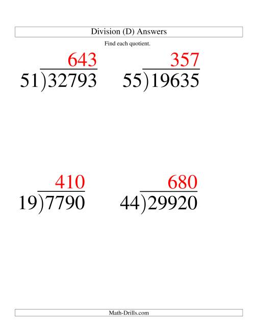 The Long Division - Two-Digit Divisor and a Three-Digit Quotient with No Remainder -- Large Print (D) Math Worksheet Page 2