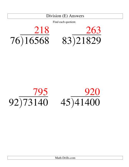 The Long Division - Two-Digit Divisor and a Three-Digit Quotient with No Remainder -- Large Print (E) Math Worksheet Page 2