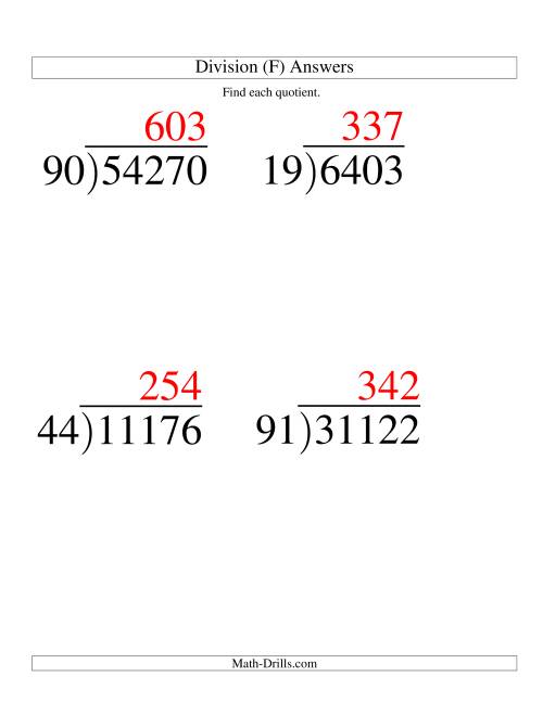 The Long Division - Two-Digit Divisor and a Three-Digit Quotient with No Remainder -- Large Print (F) Math Worksheet Page 2