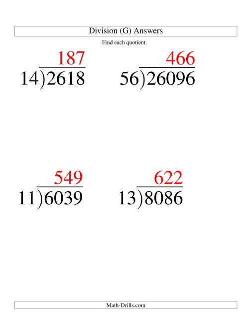 The Long Division - Two-Digit Divisor and a Three-Digit Quotient with No Remainder -- Large Print (G) Math Worksheet Page 2