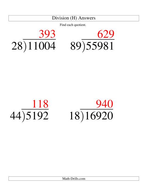 The Long Division - Two-Digit Divisor and a Three-Digit Quotient with No Remainder -- Large Print (H) Math Worksheet Page 2