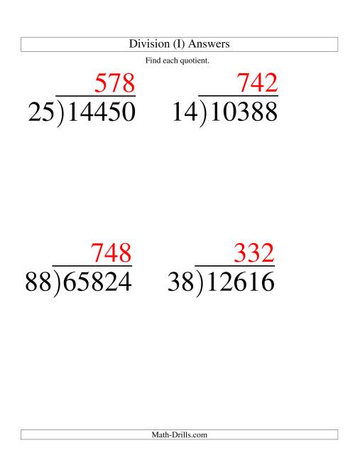 The Long Division - Two-Digit Divisor and a Three-Digit Quotient with No Remainder -- Large Print (I) Math Worksheet Page 2