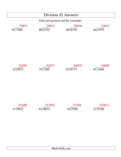 Long Division - Two-Digit Divisor and a Four-Digit Dividend with a ...