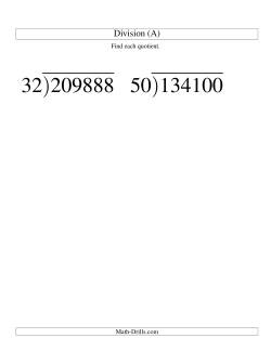 Long Division - Two-Digit Divisor and a Four-Digit Quotient with No Remainder -- Large Print