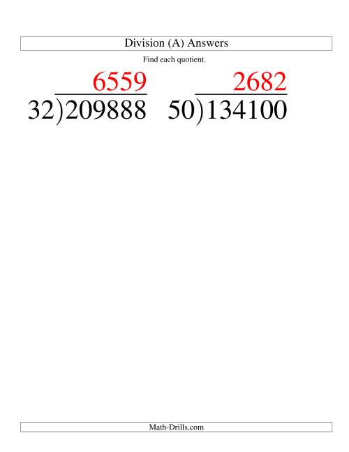 The Long Division - Two-Digit Divisor and a Four-Digit Quotient with No Remainder -- Large Print (A) Math Worksheet Page 2