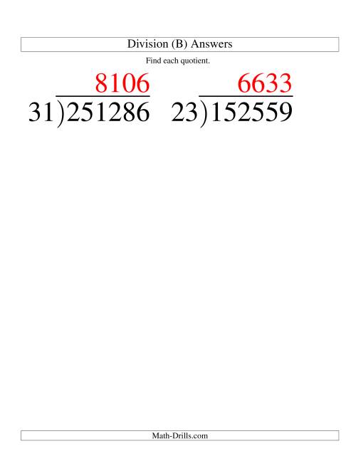 The Long Division - Two-Digit Divisor and a Four-Digit Quotient with No Remainder -- Large Print (B) Math Worksheet Page 2