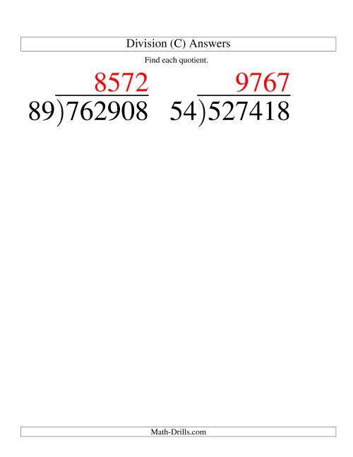 The Long Division - Two-Digit Divisor and a Four-Digit Quotient with No Remainder -- Large Print (C) Math Worksheet Page 2