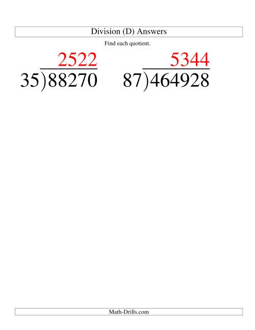 The Long Division - Two-Digit Divisor and a Four-Digit Quotient with No Remainder -- Large Print (D) Math Worksheet Page 2