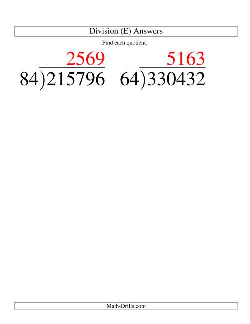 The Long Division - Two-Digit Divisor and a Four-Digit Quotient with No Remainder -- Large Print (E) Math Worksheet Page 2