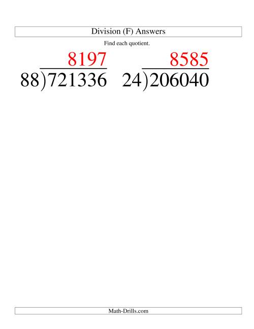 The Long Division - Two-Digit Divisor and a Four-Digit Quotient with No Remainder -- Large Print (F) Math Worksheet Page 2