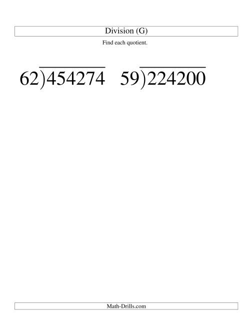 The Long Division - Two-Digit Divisor and a Four-Digit Quotient with No Remainder -- Large Print (G) Math Worksheet